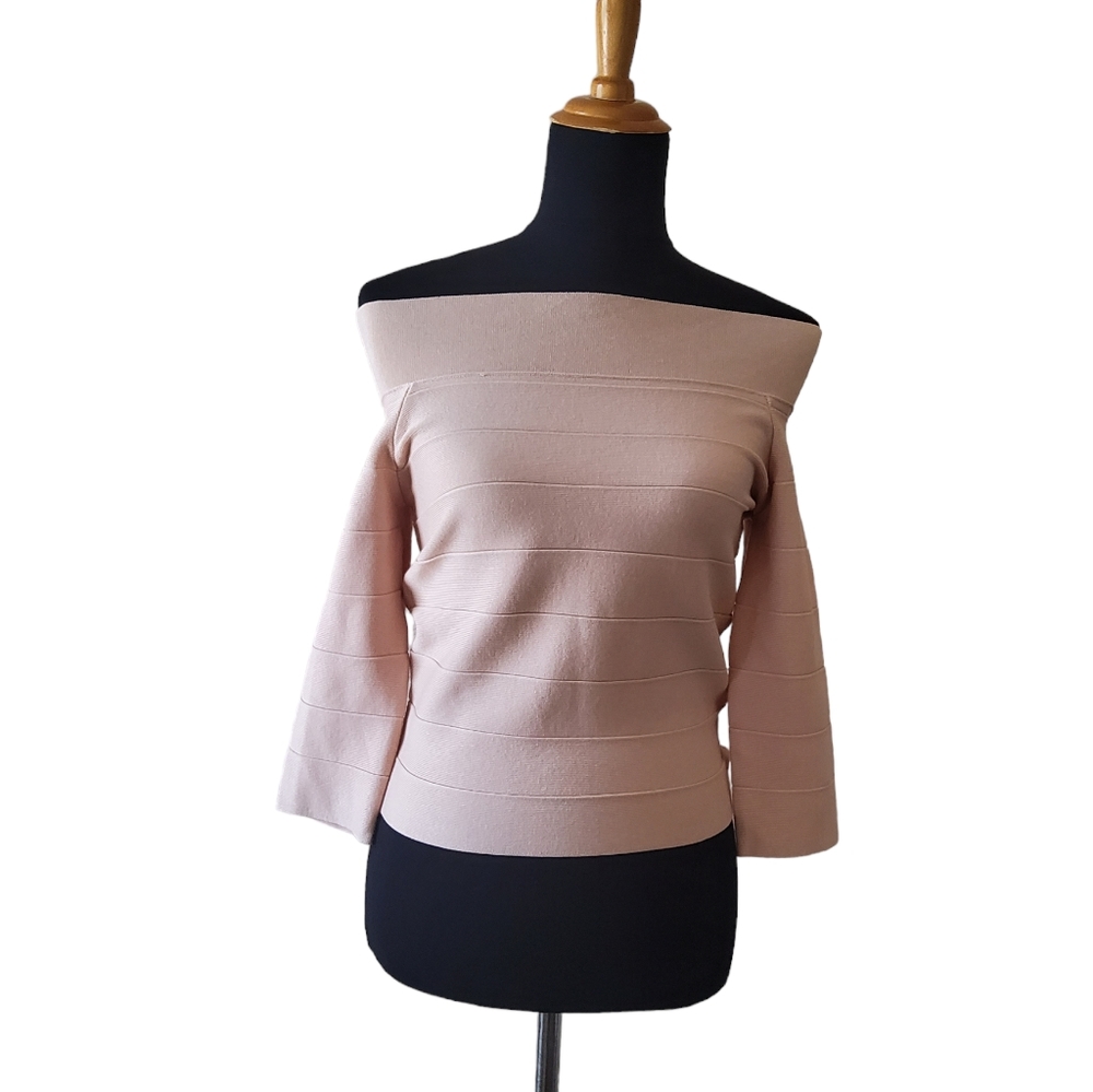 Jenn. Ribbed Off Shoulder Pullover Sweater Top Size S Cream
